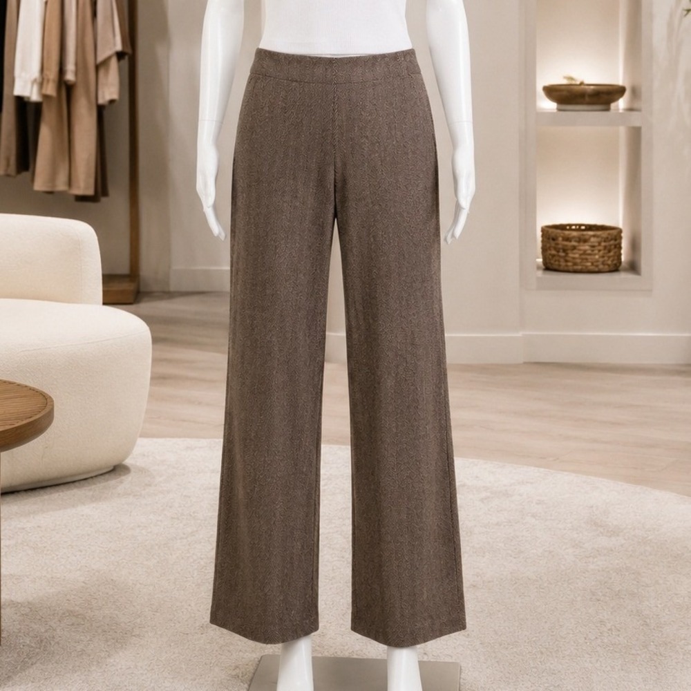 Max Studio London Womens Pants Herringbone Wide Leg Pull On Brown Size S